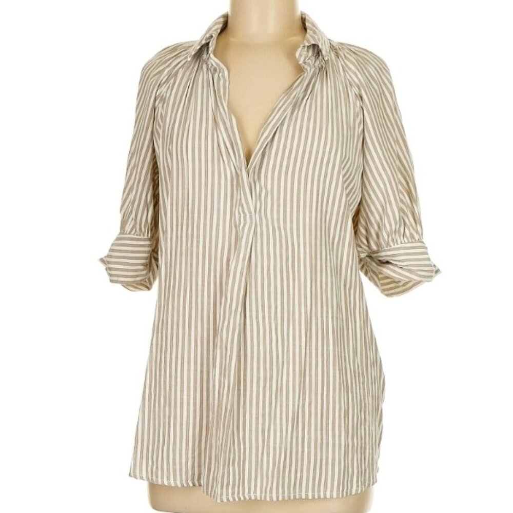 Max Studio London striped blouse, tan & ivory, sz LG